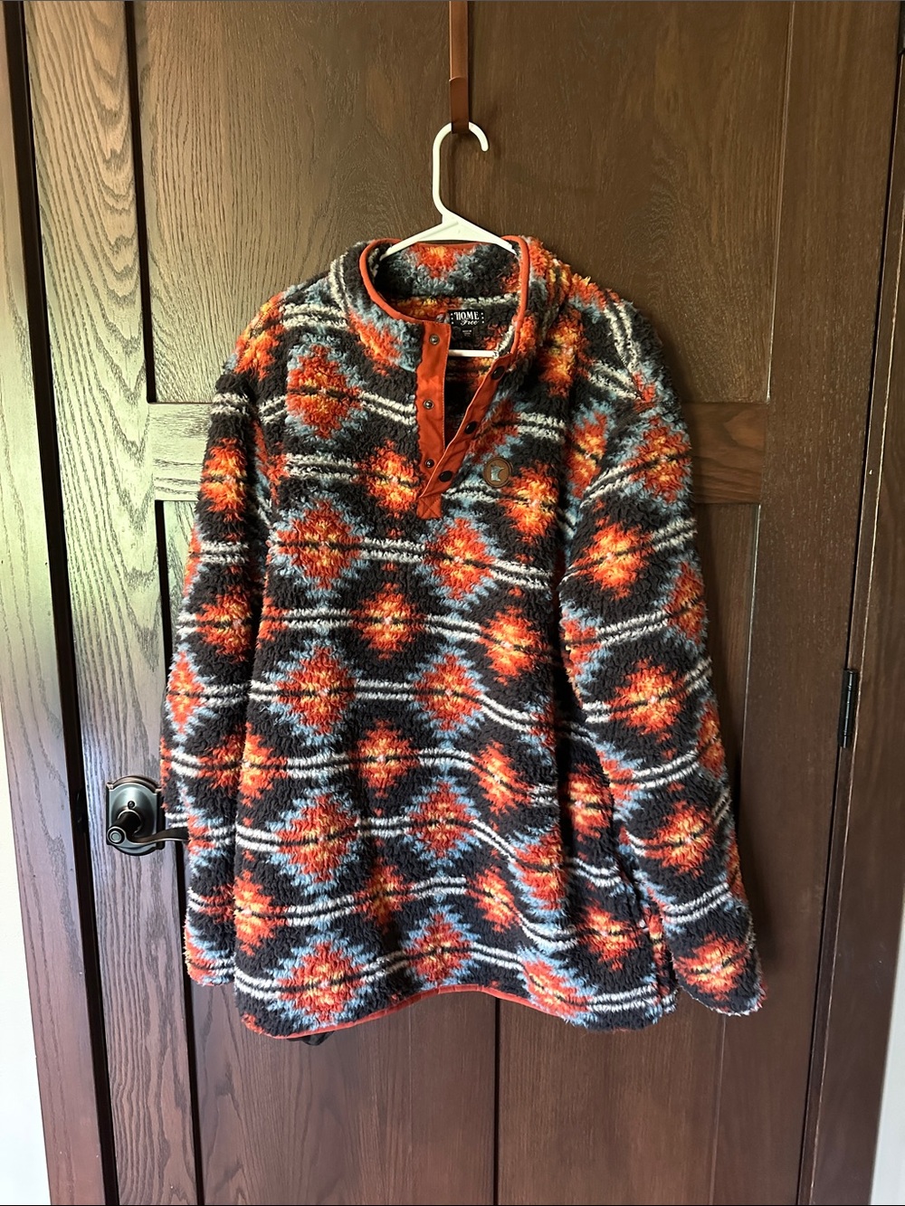 Men's Patterned Sherpa Crewneck Pullover - Orange/Gray
